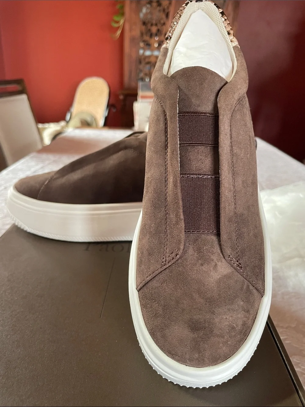 PAOLO GOLDE-L UNISEX CALF LEATHER Slip-On Suede Loafers in Dark Brown Sz 9M new